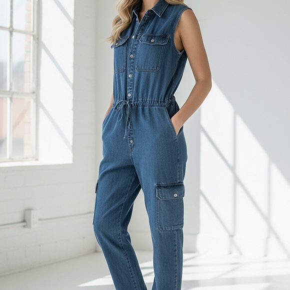 G-Star Sleeveless Denim Jumpsuit - Picture 3 of 7